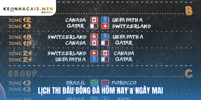 Lịch thi đấu bóng đá hôm nay cập nhật tự động thời gian thực